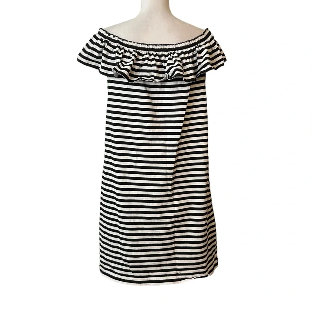 Kate Spade‎ Off the Shoulder Striped Cotton Jersey Knit Dress Sz XL Black White